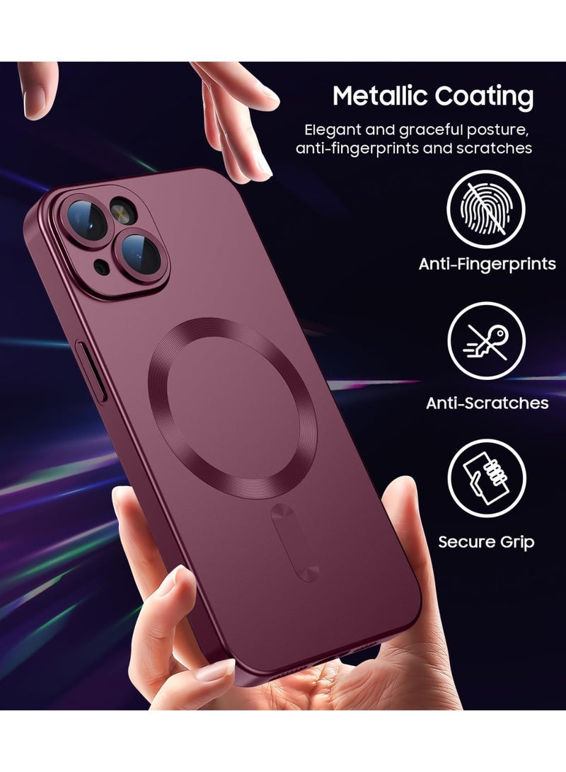 جراب مغناطيسي متوافق مع iPhone 15 Plus [متوافق مع MagSafe] [واقي عدسة الكاميرا المدمج] جراب هاتف رفيع ناعم من السيليكون المقاوم للصدمات لامع معدني (أحمر فاتح) - Image 3